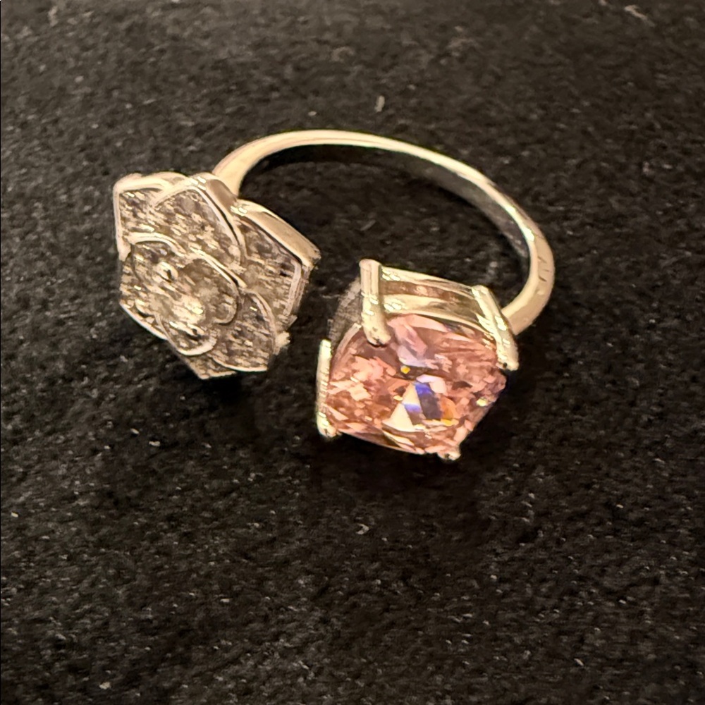 Elegant Pink and Silver Floral Ring size 9 adjustable
